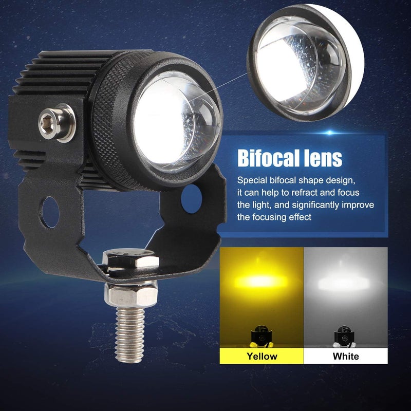 GES Motorcycle LED Fog Lights, 2 Pack LED Driving Lights Motorcycle Fog Lights High Low Beam White Yellow Headlights Fog Lamps Electric Work Driving Headlamp Spot Lamps for for Bike - Image 2