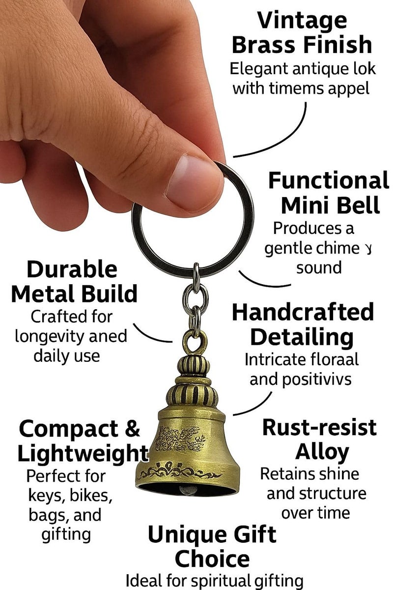 TEJ GIFTS Classic Antique Tibetan Temple Bell Shaped Keyring for Gift Gaurdian bell for Car Bike Bags Metal Key ring Key Chain Bag Charm Gift (Antique) - Image 2