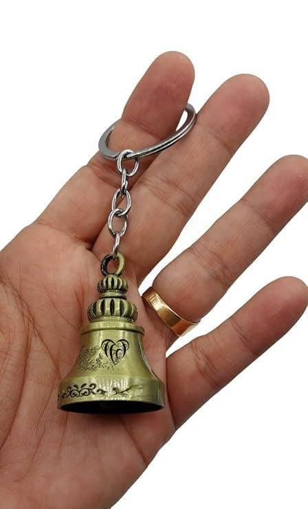 TEJ GIFTS Classic Antique Tibetan Temple Bell Shaped Keyring for Gift Gaurdian bell for Car Bike Bags Metal Key ring Key Chain Bag Charm Gift (Antique) - Image 1