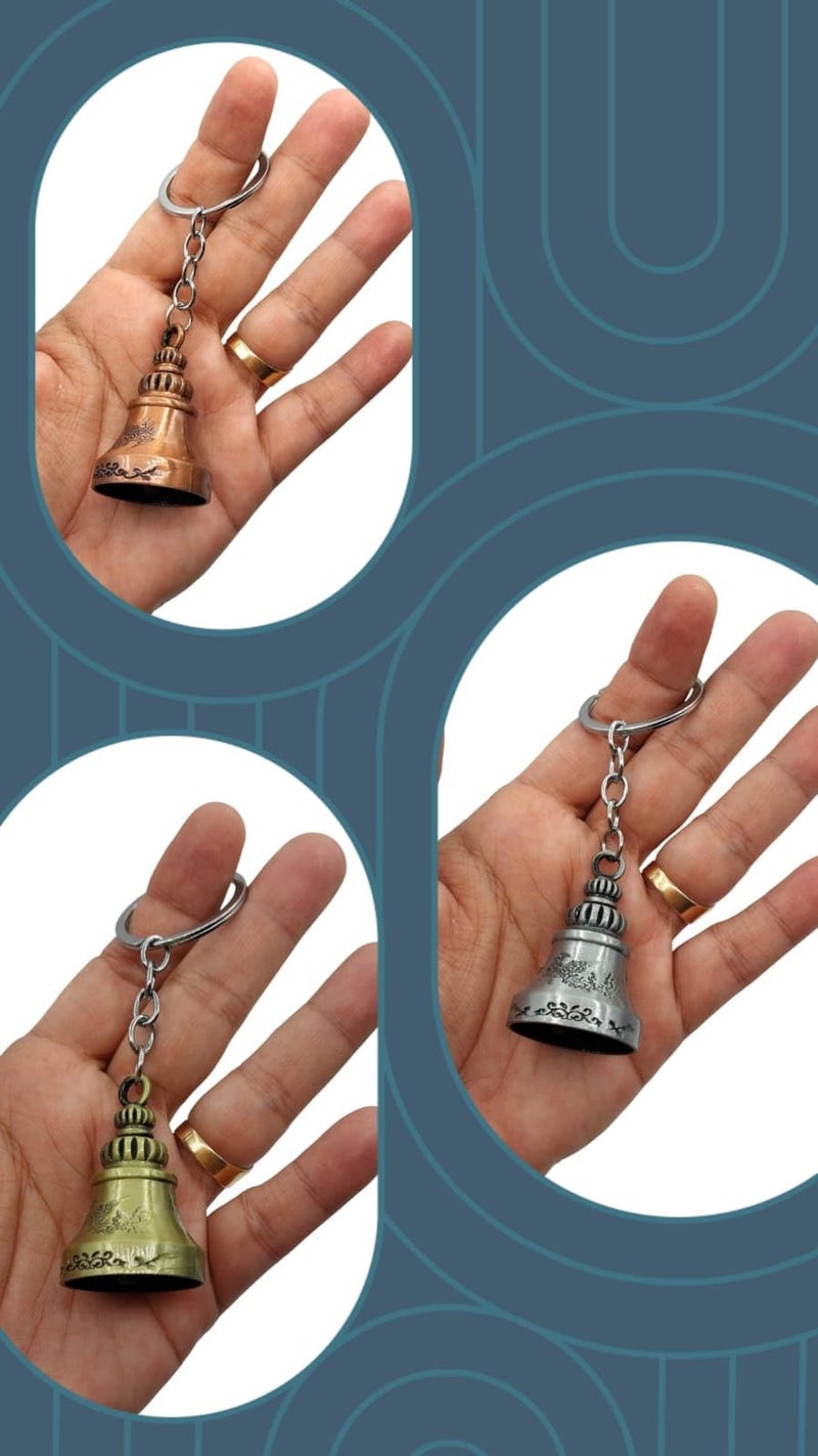 TEJ GIFTS Classic Antique Tibetan Temple Bell Shaped Keyring for Gift Gaurdian bell for Car Bike Bags Metal Key ring Key Chain Bag Charm Gift (Antique) - Image 5
