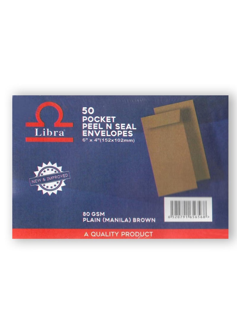 Libra أظرف جيب بنية، 6×4 – 80 جرام (علبة 50 قطعة) - Image 1