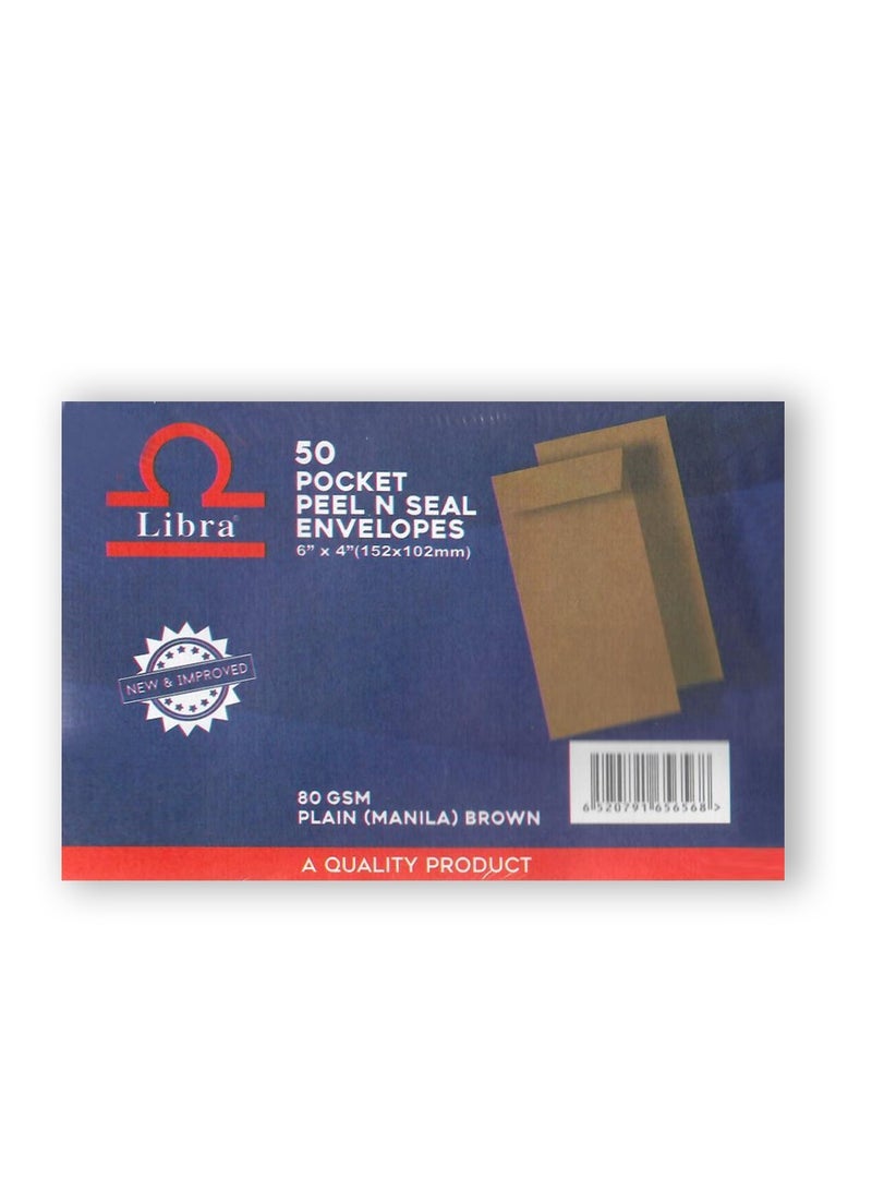 Libra أظرف جيب بنية، 6×4 – 80 جرام (علبة 50 قطعة) - Image 2