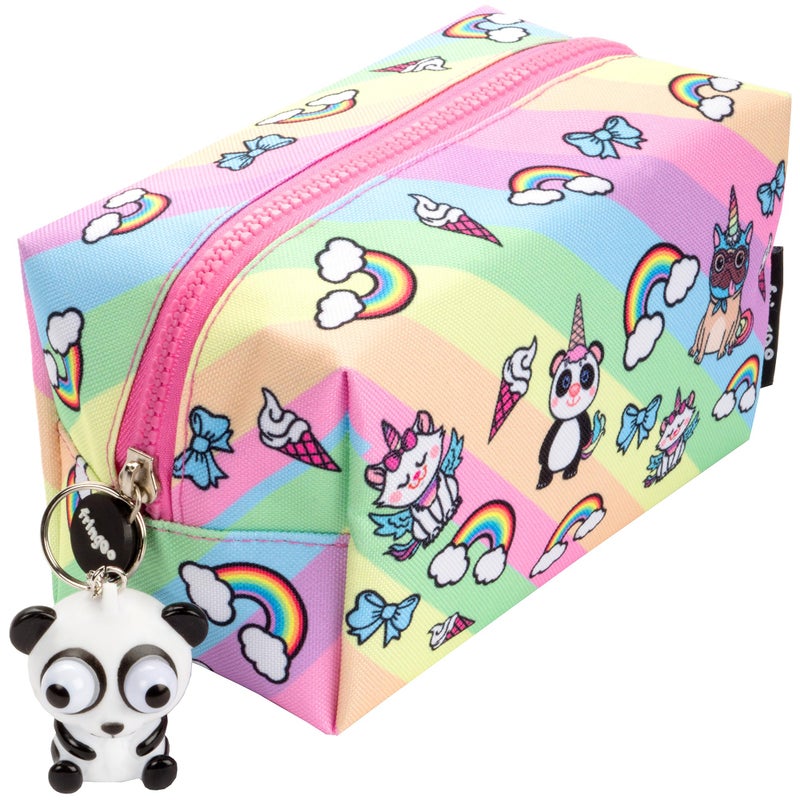FRINGOO® Large Square Pencil Case Stationery Pouch With Eye Popper Zip Puller (Unicorn Team) … - Image 1