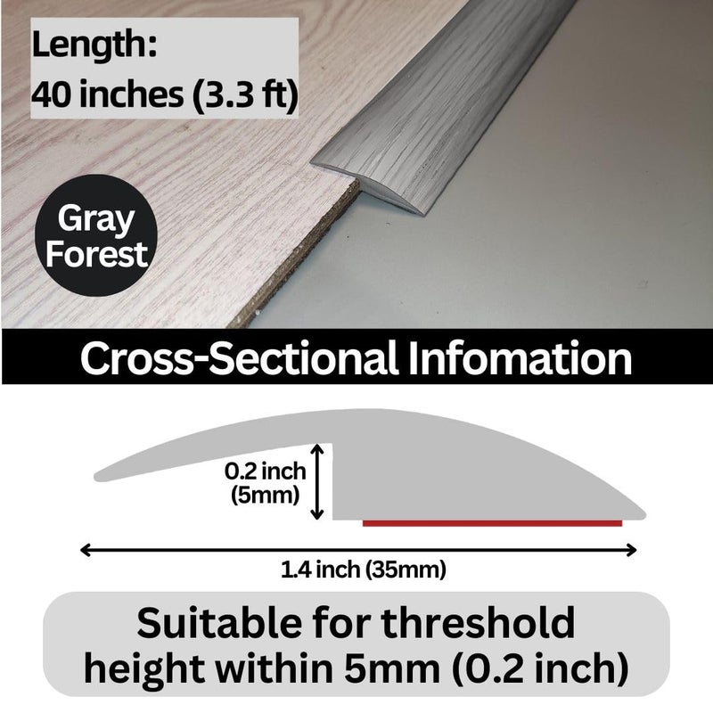 Maxiroc Floor Transition Strip Self Adhesive Carpet Wood Tile Vinyl Flooring Laminate Transition Cover Edge Trim Gap Doorway Threshold for Uneven Floors Heights Within 5 mm (40 inches, Gray Forest) - Image 2