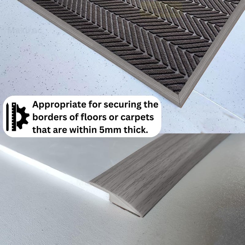Maxiroc Floor Transition Strip Self Adhesive Carpet Wood Tile Vinyl Flooring Laminate Transition Cover Edge Trim Gap Doorway Threshold for Uneven Floors Heights Within 5 mm (40 inches, Gray Forest) - Image 5