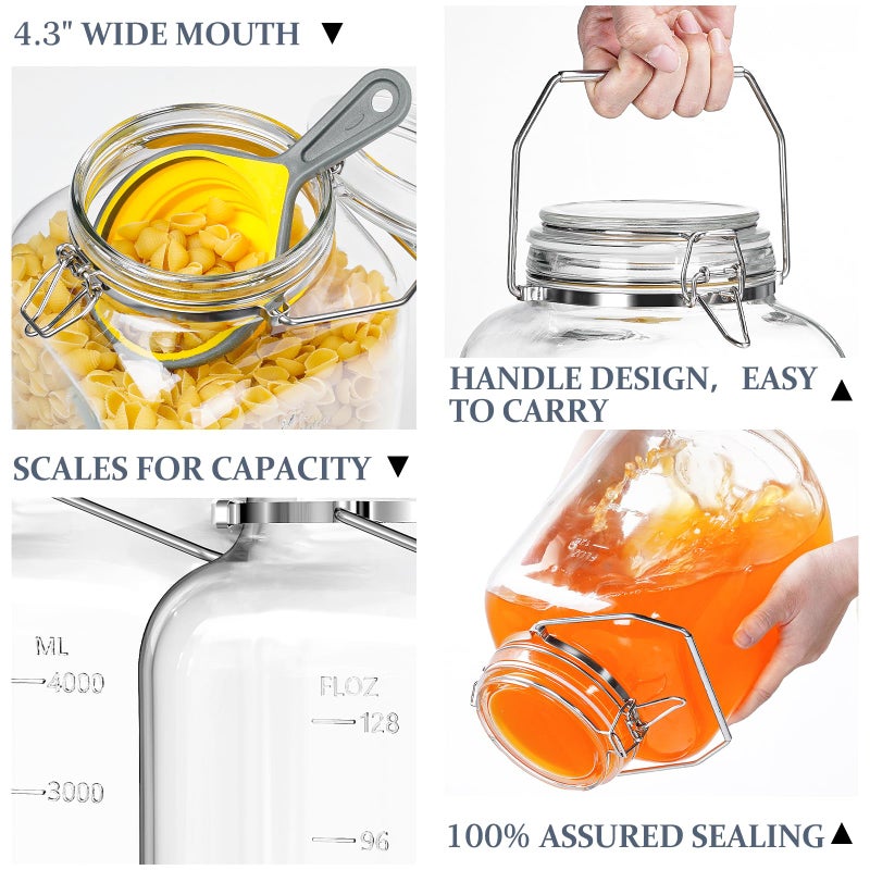 Folinstall 2 Pack 1.5 Gallon Glass Jar with Airtight Lid, 192 oz Square Wide Mouth Mason Jars with Stainless Steel Handle, Large Glass Storage Containers for Canning, Flour, Sugar, Rice, Pickled Eggs - Image 3