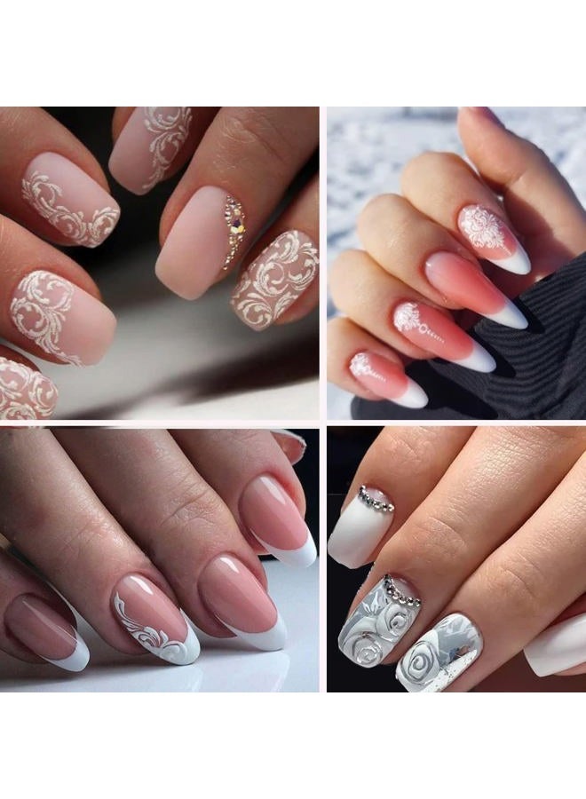 Macute Flower Nail Art Stickers Decals, 8 Sheets 5D Engraved Flower Nail Decals White Wedding Nail Art Accessories French Tips Nail Designs Self Adhesive Lace Flower Carving Nail Stickers for Women Girls - Image 2