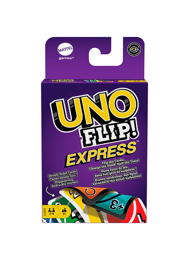 Mattel Games UNO Flip Express  Matching Card Game Featuring Faster Play with 56 Cards, Game Night, Kids Gift Ages 7 Years & Older  - Image 1