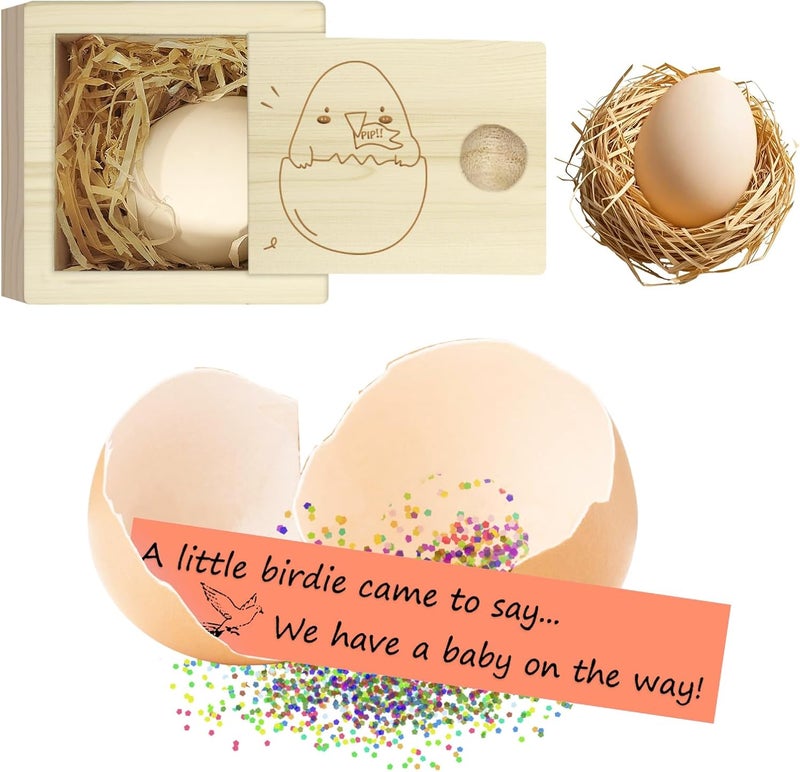 1DFAUL Egg Baby Announcement Reveal Ideas Surprise Pregnancy Announcement Wood Box for Grandparents Husband Parents Friends Baby Fun Gifts Box Idea - Image 1