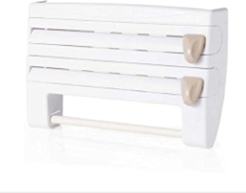 حامل/موزع ورق ثلاثي مع قاطع للورق المعدني، والمناديل الورقية، والنايلون، رمادي، أزرق: أبيض 138455