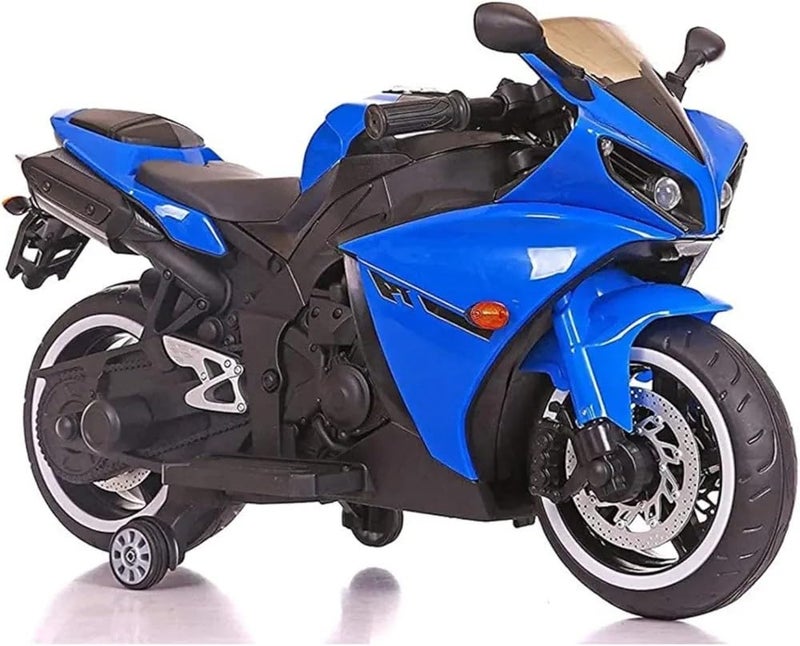 An electric motorcycle for children to ride on, a racing bicycle with a realistic design for children, multi-colored. (blue)