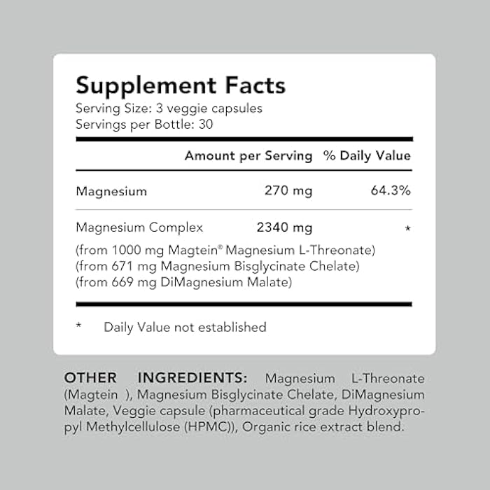 AMANDEAN Magtein Magnesium Complex. L-Threonate, Glycinate, Malate Triple Blend Chelated Magnesium Supplement. 90 Veggie Capsules. High Absorption Branded Ingredients. Brain Health, Sleep, Calm*. - Image 5