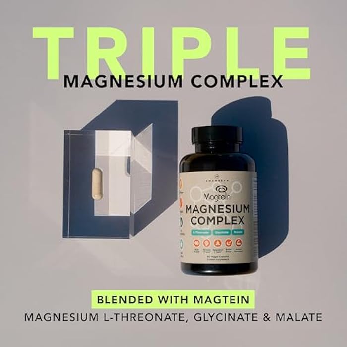 AMANDEAN Magtein Magnesium Complex. L-Threonate, Glycinate, Malate Triple Blend Chelated Magnesium Supplement. 90 Veggie Capsules. High Absorption Branded Ingredients. Brain Health, Sleep, Calm*. - Image 2