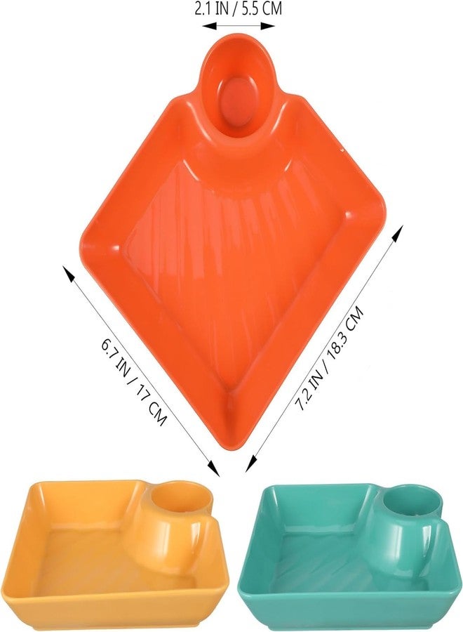 KASQUE® Pasta Plate Dumpling Serving Plate with Sauce Compartment Plastic Plate Nachos, Momos, French Fries, Chips Snacks Dish,18.3 x 17 x 3.5 cm, White, Pack of 8 - Image 3