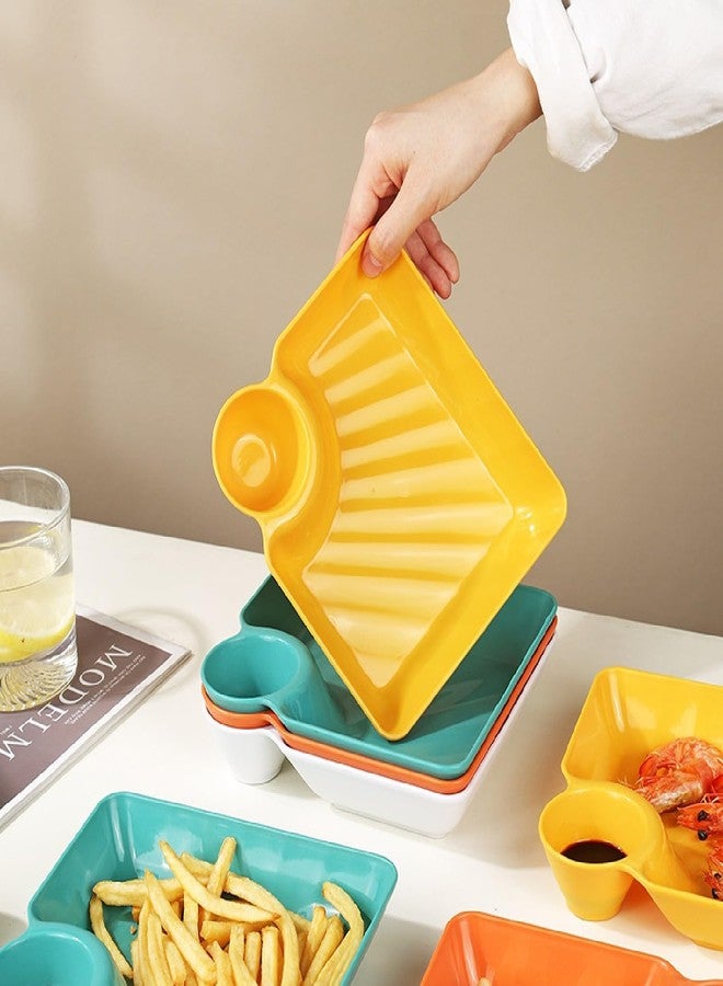 KASQUE® Pasta Plate Dumpling Serving Plate with Sauce Compartment Plastic Plate Nachos, Momos, French Fries, Chips Snacks Dish,18.3 x 17 x 3.5 cm, White, Pack of 8 - Image 5