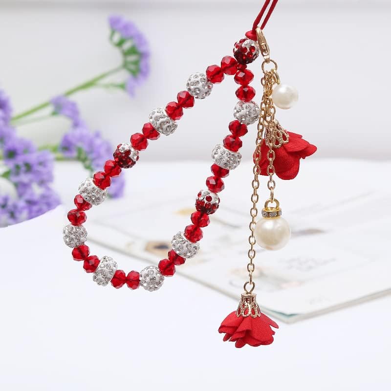Omorro Cell Phone Straps Phone Chain Strap Crystal Flower Pendant Keychains Beaded Phone Strap Lanyard Beads Chain Anti-Lost and Non-Slip Mobile Phone Strap for Handbag Decoration Accessories Black - Image 2
