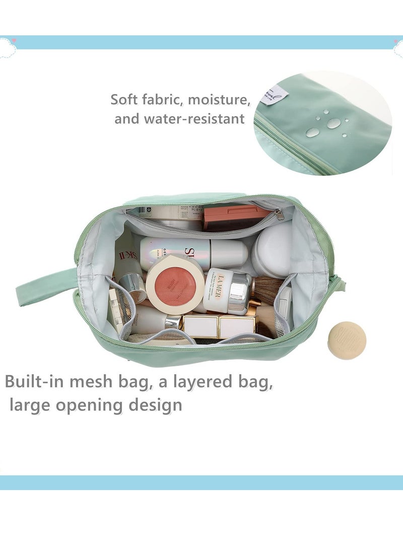 SYOSI 2 in 1 Double Layer Large Capacity Makeup Bag with Brush Organiser Portable Zip Toiletries Organizer PVC Material Scratch Prooffor Watterproof for Women Girls Men Home or traveling Green - Image 3