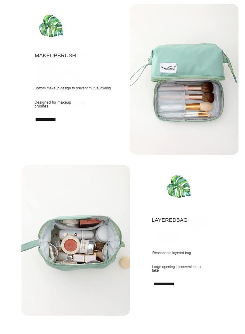 SYOSI 2 in 1 Double Layer Large Capacity Makeup Bag with Brush Organiser Portable Zip Toiletries Organizer PVC Material Scratch Prooffor Watterproof for Women Girls Men Home or traveling Green - Image 5