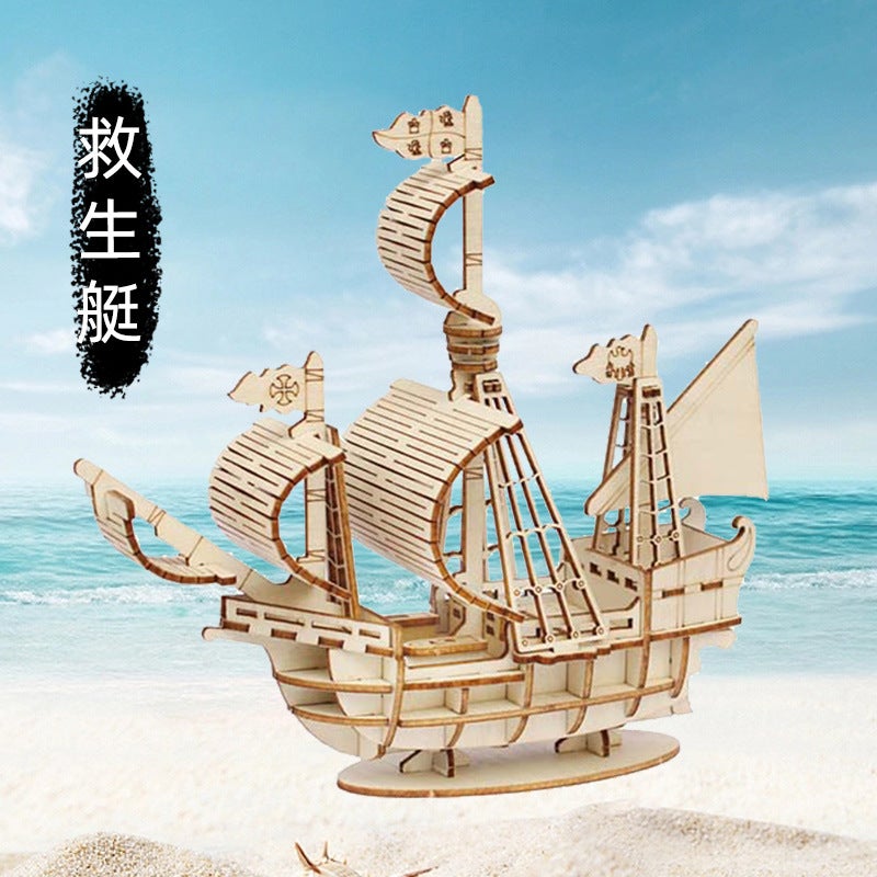 Wooden Pirate Ship Assembled Model Gothenburg Ancient Wooden Ship Crafts Home Ornaments Decorative Boat Toys - Image 2