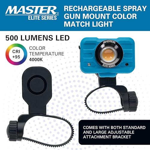 Master Airbrush Master Elite Rechargeable Spray Gun Mount Color Match Light, 500 Lumen LED, CRI 95+ - Replicates Natural Sunlight, Illuminates Paint Surface Sprayed, Ensures Even Coverage - Automotive Repair Coating - Image 2