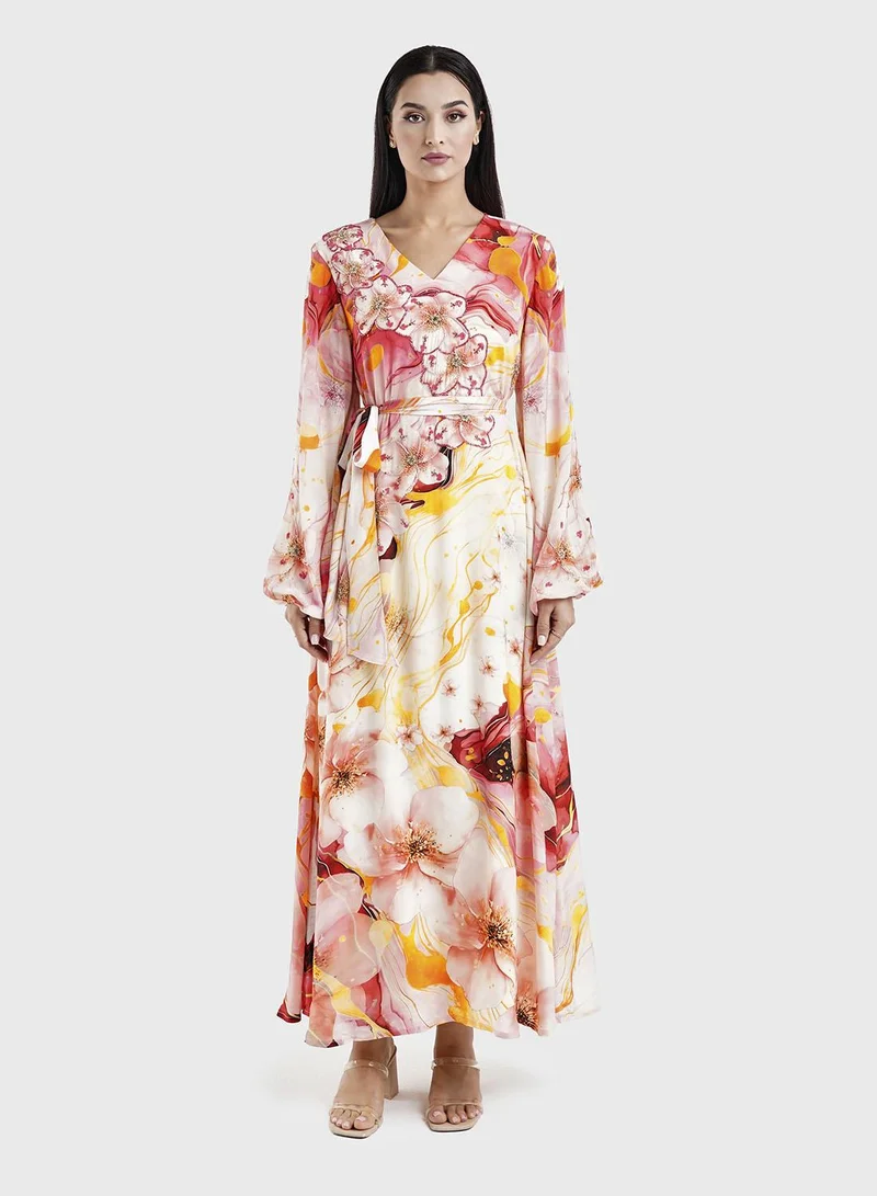 كشخة فستان فيسكوز بطبعة زهور متعددة الألوان