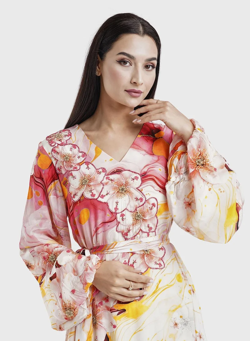 كشخة فستان فيسكوز بطبعة زهور متعددة الألوان