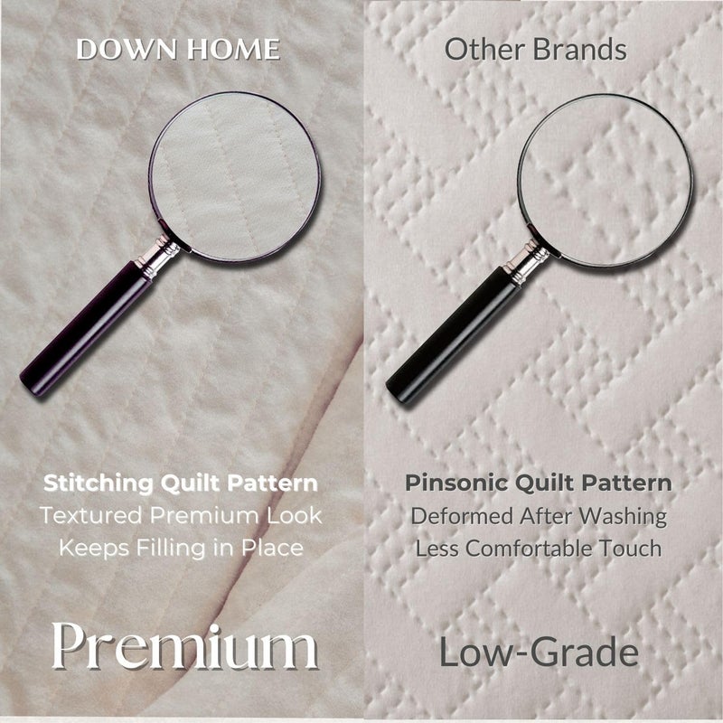 DOWN HOME King Quilt Bedding Set with Shams, Vintage Washed Soft Quilted Blanket Thin Comforter Lightweight Bedspread Coverlet Bed Cover, Brushed Microfiber Stripe Stitching, Linen White, 104"x90" - Image 3
