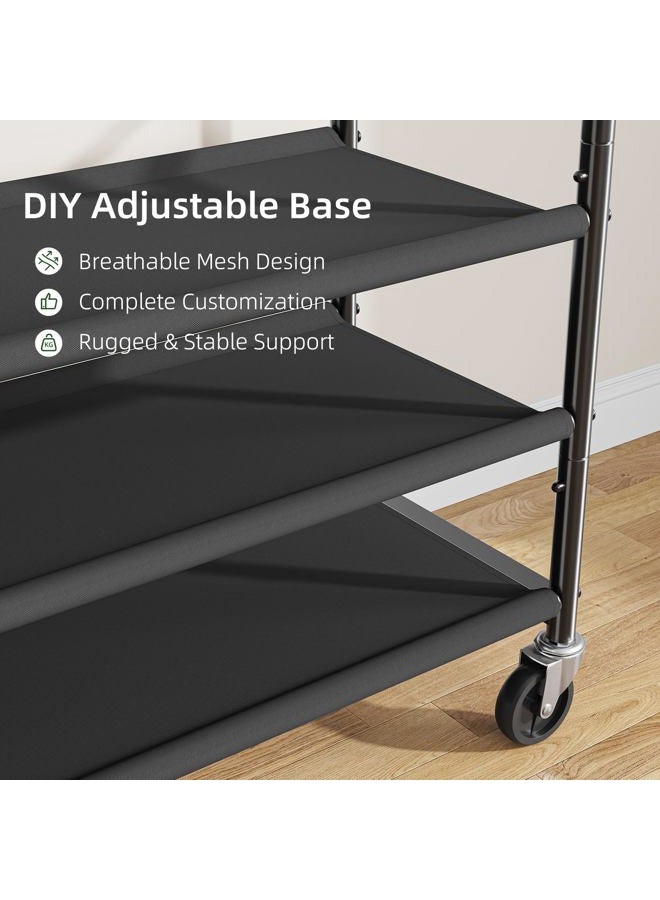 EKisemio Clothing Racks for Hanging Clothes, Rolling Clothes Rack, Portable Wardrobe Rack with 3 Shelves, Heavy Duty Garment Rack for Bedroom, Laundry, Living Room, Max Load 400LBS, Black - Image 3