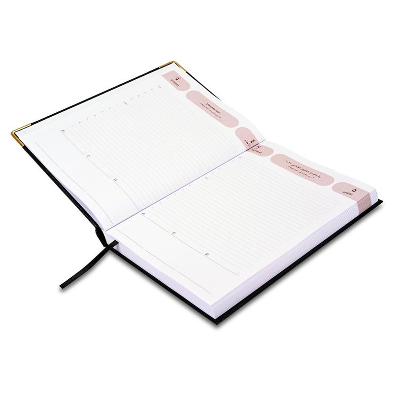 FIS 2026 Agenda Diary, 170x240mm Size, 1 Side Padded Vinyl Cover with Golden Corners, 1 Day a Page Format, Arabic/English, 60gsm White Paper, Black Cover-FSDI75AEVG26BK - Image 3