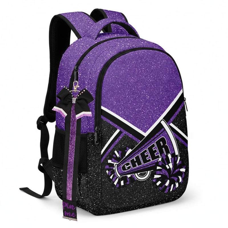 HJKLONE Cheer Backpack with Ribbon Keychain Glitter Cheerleading Backpack for Women Cheerleader Gifts Purple - Image 2