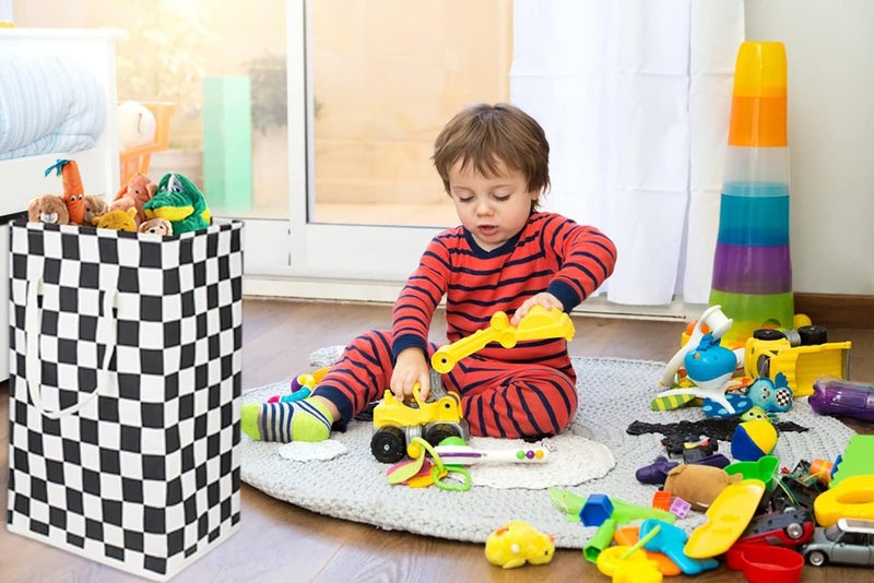 HIYAGON 75L Freestanding Laundry BasketLarge Collapsible Tall Clothes Hamper with HandlesWaterproof Toy Storage Bin for Boys and GirlsBaby NurseryRacing flag - Image 3