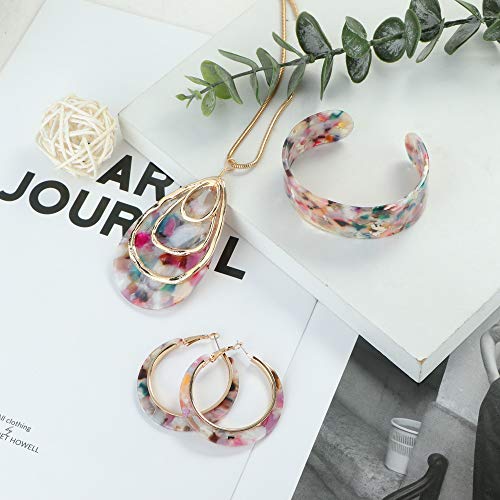 ORAZIO Floral Acrylic Jewelry Set for Women Statement Boho Resin Earrings Necklace Bracelet - Image 2
