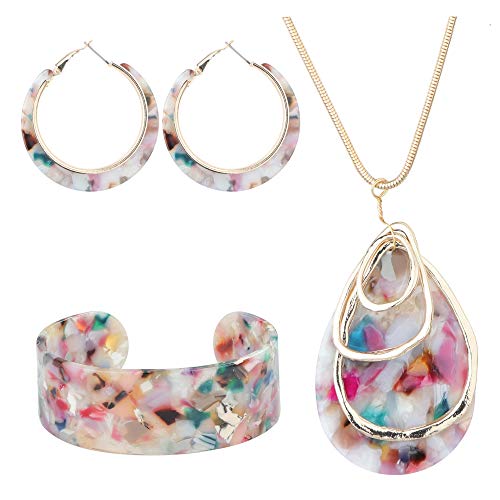 ORAZIO Floral Acrylic Jewelry Set for Women Statement Boho Resin Earrings Necklace Bracelet - Image 1