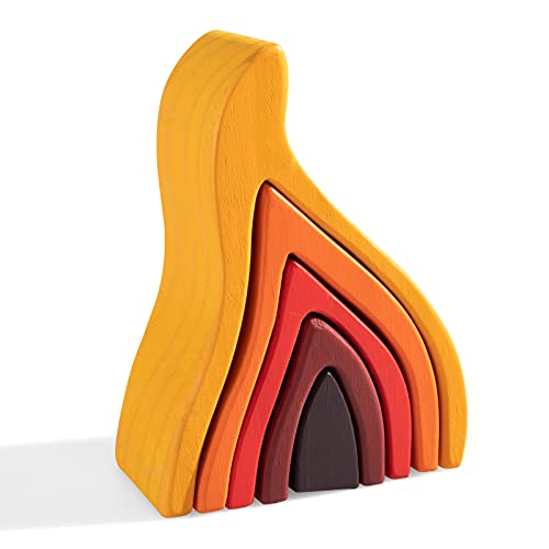 MERRYHEART Wooden Rainbow Stacking Toy Fire Elements Wooden Stacker Various Shapes Nesting Stacking Blocks Waldorf Montessori OpenEnded Education Toy for KidsToddlers - Image 1