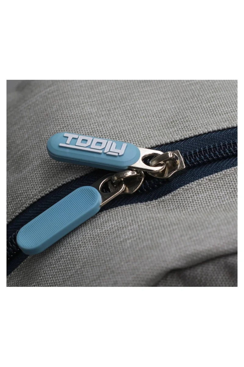 TOOLY School Set Backpack, Lunch Bag, Water Bottle, Pencil Case, Grey and Blue, Set of 4