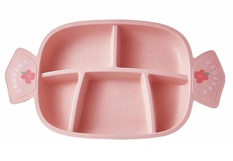 ZURITY Cute Candy-Shaped Plate Spoon and Fork Set Kids Candy Shaped Separated Plates 5 Compartment Food Grade Plastic Divided for Children Tableware Cutlery Plates. - Image 1