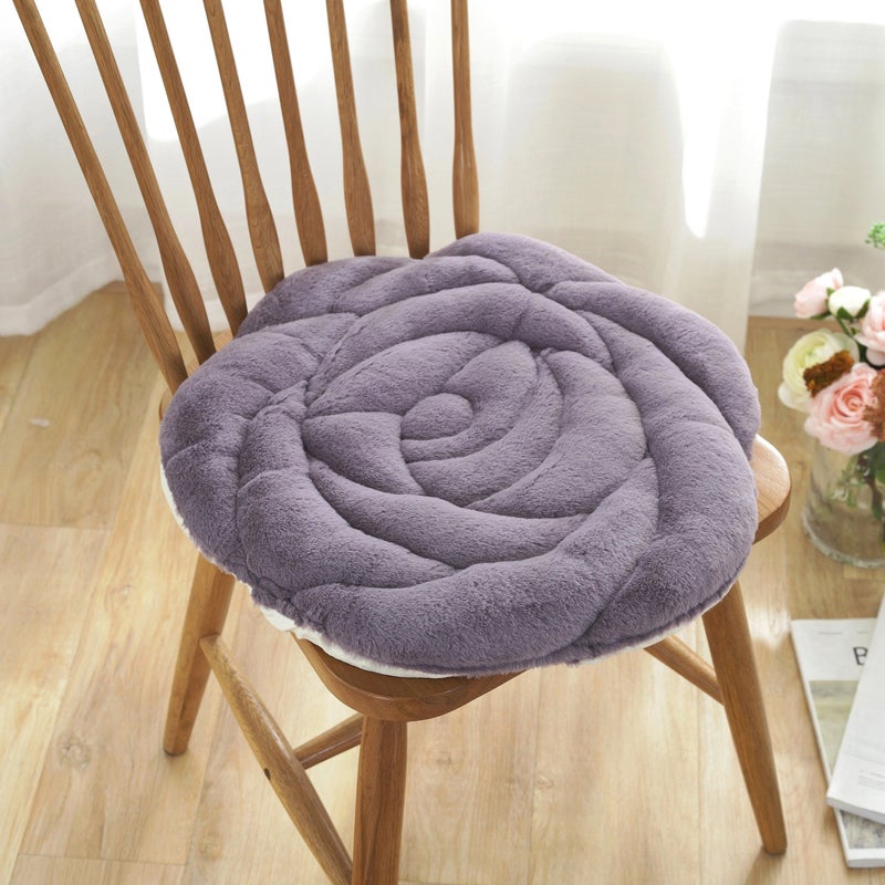 1pc Grey Rose Flower Shaped Thickened Chair Sofa Cushion 17.7in - Image 4