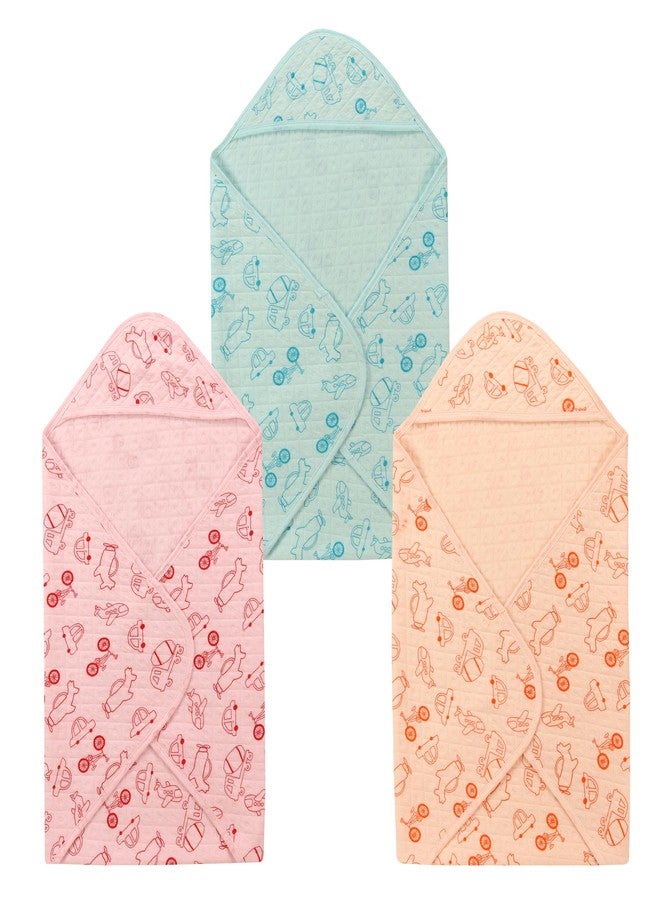 Dikary Hooded Baby Towel - Premium Soft Baby Bath Towel for Bathtub for Newborn, Infant - Ultra Absorbent, Natural Baby Stuff Towel for Boy and Girl (Pink Blue Peach) - Image 1