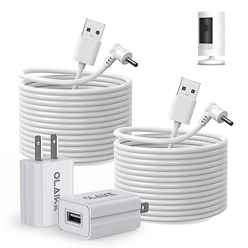 OLAIKE (2 Pack 8m/26ft Charge Cable for Ring Stick Up Cam Battery/Plug-in & Ring Spotlight Cam Battery, Weatherproof Power Adapter Keep Charge Your Camera (No Camera), White - Image 1