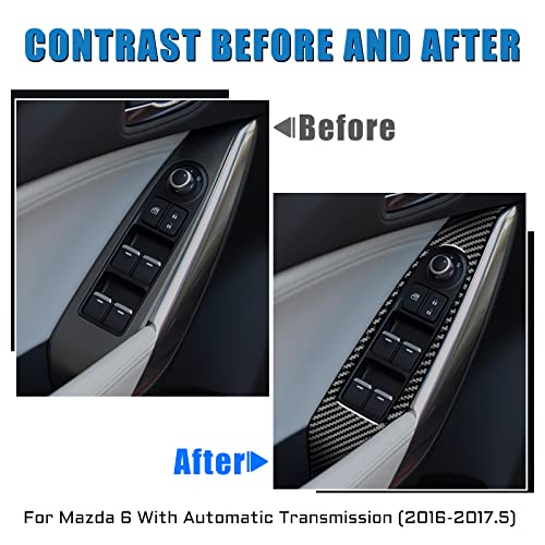 JUPIZEUS Carbon Fiber, Car Door Window Lifter Switch Button Panel Cover Sticker for Mazda 6 2016-2017.5 with Automatic Transmission, Auto Interior Trim, 4PCS, Black - Image 3