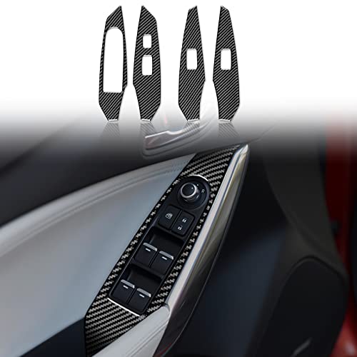 JUPIZEUS Carbon Fiber, Car Door Window Lifter Switch Button Panel Cover Sticker for Mazda 6 2016-2017.5 with Automatic Transmission, Auto Interior Trim, 4PCS, Black - Image 1