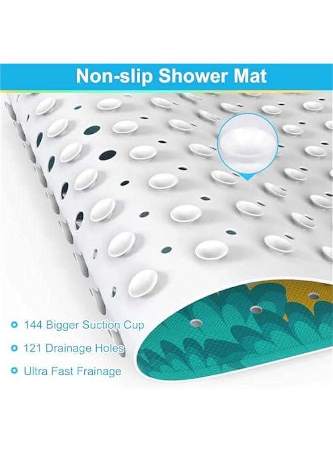 ميكسد سجادة حمام للاطفال من تراسل، 40 × 16 انش، سجادة حوض استحمام للاطفال مضادة للانزلاق، سجادة حمام بنمط رسوم متحركة مضادة للانزلاق مع اكواب شفط وفتحات تصريف (حوت) - Image 3