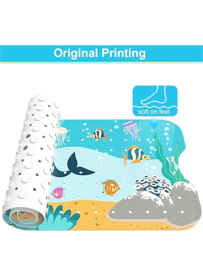 ميكسد سجادة حمام للاطفال من تراسل، 40 × 16 انش، سجادة حوض استحمام للاطفال مضادة للانزلاق، سجادة حمام بنمط رسوم متحركة مضادة للانزلاق مع اكواب شفط وفتحات تصريف (حوت) - Image 4