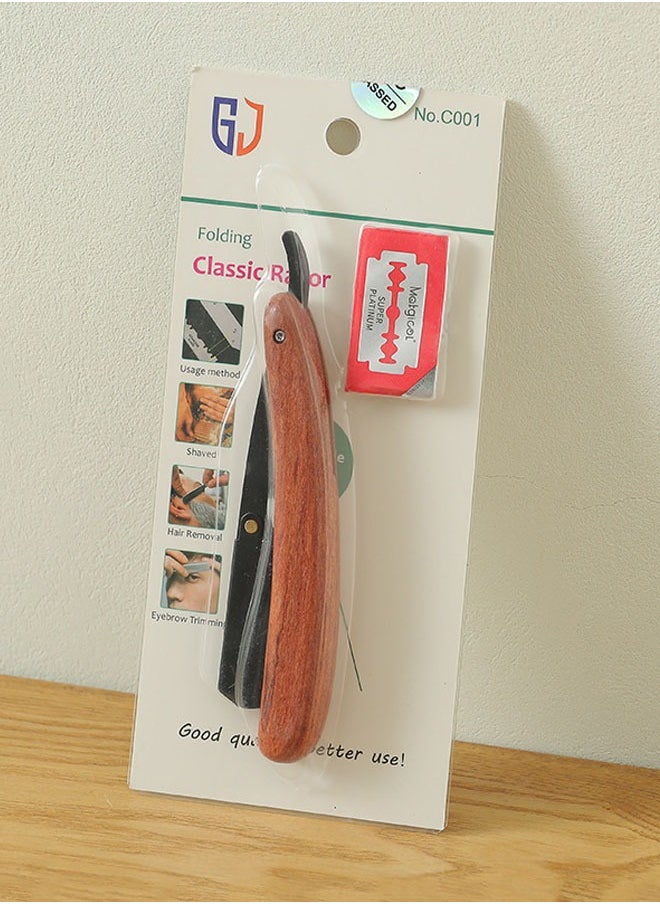 GUTCHE Straight  Edge Pearwood Razor with 1 Straight Razor Blades,Barber Straight Razor,Close Shaving Manual Shaver  - Image 1