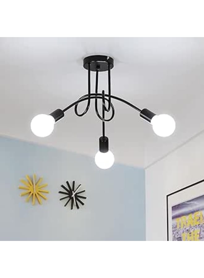 3-Light Industrial Pendant Chandelier Black Metal