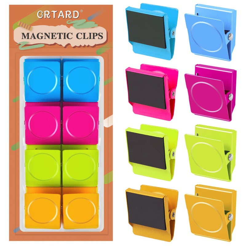 Grtard Grtard 8 Pack Magnetic Clips Heavy Duty Colorful Strong Fridge Magnet Clips Heavy Duty Metal Magnet Clips for Fridge Clip Magnets Magnetic Clips for Refrigerator Locker Whiteboard Home Office