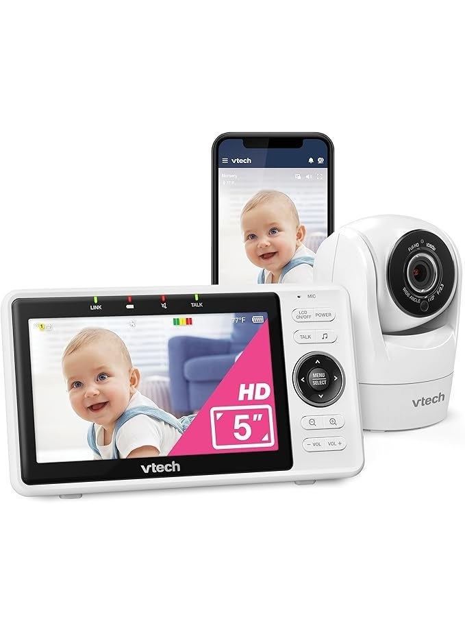 VTech Upgraded Smart WiFi Baby Monitor VM901, 5-inch 720p Display, 1080p Camera, HD NightVision, Fully Remote Pan Tilt Zoom, 2-Way Talk, Free Smart Phone App, Works with iOS, Android - Image 1