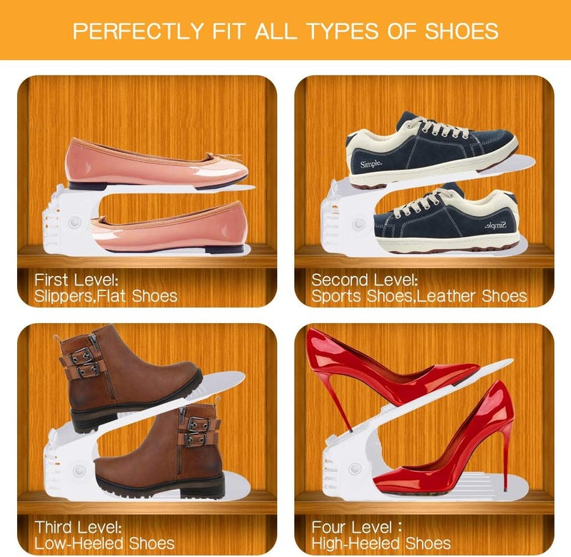 ZNCMRR Shoe Slots Organizer for Closet 20 Pack Adjustable Shoe Stacker Space Saver,Double Layer Shoe Rack Organizer Holder (White) - Image 5