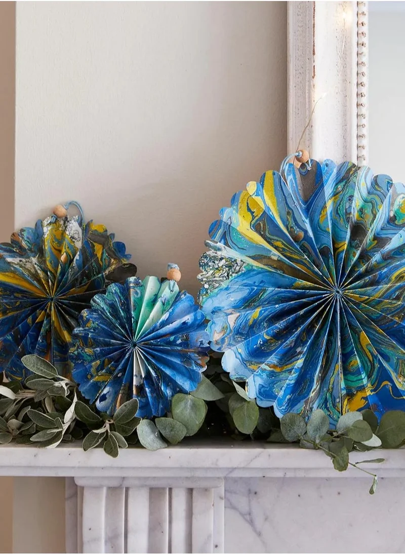 Talking Tables Marble Paper Fan Decorations, Pack Of 3, 15cm, 20cm, 30cm