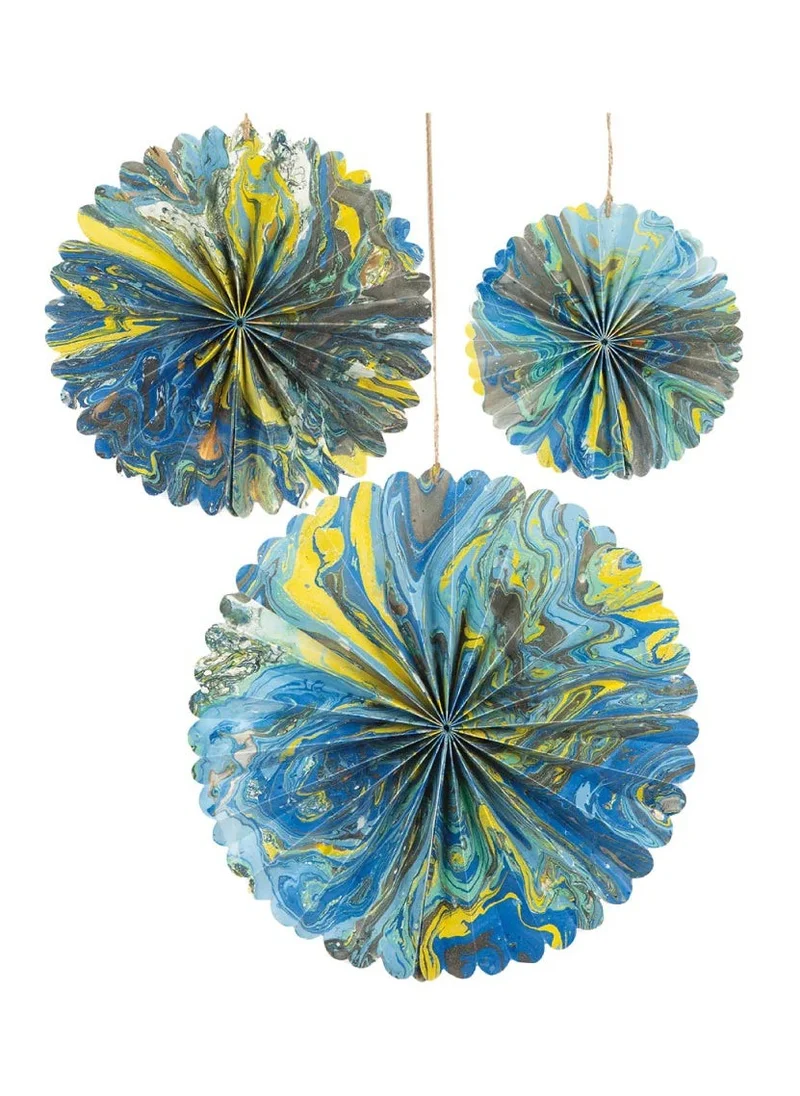 Talking Tables Marble Paper Fan Decorations, Pack Of 3, 15cm, 20cm, 30cm